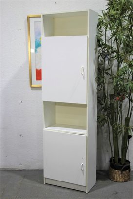 Tall White Sectioned Two Door  Shelving Unit/Book Case