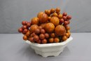 Vintage Faux Burnt Orange And Ruby Red Tomato Berries Bunched In White Planter