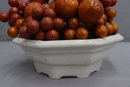 Vintage Faux Burnt Orange And Ruby Red Tomato Berries Bunched In White Planter