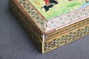 Vintage Asian Polychrome Banded Inlay & Scenic Painted Top Wood Dresser Box