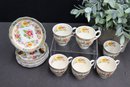 Group Lot Of Grindley China Chelsea Bouquet Footed Demitasse Cups & Saucers