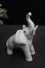 Trio Of  White Glazed Ceramic Trumpeting Elephant Figurines - S, M, L