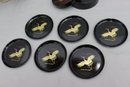 Vintage Japan Airlines Crane And Black Lacquer Flying Crane Coasters (6) In Box