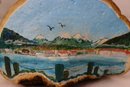 Vintage Tree Fungus Mushroom Art - Hand Painted Lake And Mountain Scene