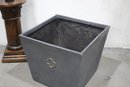 Low Tapered Square  Metal Planter With Gold Clover Relief