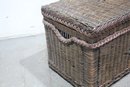 Vintage Wicker Chest With Rattan Braid And Wood Bead Decoration