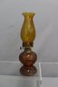 Group Lot Of Vintage Amber Glass Oil Lamps - One Converted To Electric