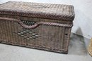 Vintage Wicker Chest With Rattan Braid And Wood Bead Decoration