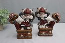 Pair Of Chinese Ceramic Temple Foo Dogs With Crackle Glaze