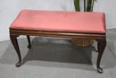 Vintage Piano Bench With Red Seat And Cabriole Legs
