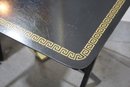 Group Lot Of 4 Vintage Tray Tables In Black With Gold Greek Key With Stand