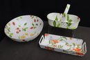 Group Lot Of 3 MCM Fruit And Flower Basket, Tray And Bowl