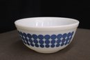 Pyrex Blue Dots Mixing Bowl AND MCM Milk Glass Ice Bucket/bowl Gold Scrolls And Dots