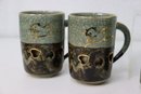 Japanese Celadon And Gold Heart Pierced Tea Set - Tea Pot, 6 Cups, 2 Handles Mugs