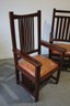 Two Early 20th Century Mission Style Oak Arm Chairs - 1 Straight Top Rail And 1 Bowed