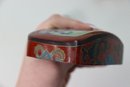 Chinese Red Lacquer Wood Box With Inlaid Blue And White Porcelain Shard Fragment