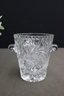 Vintage Cut Glass Crystal Ice Bucket With Fluted Silver Plate Tongs