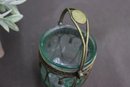 Vintage Ceylon Green Glass And Brass Cage Votive Candleholder