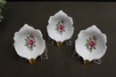 Group Of 3 Bareuther Porcelain Small Leaf Dishes With Gold Stems