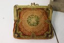 Antique Purse With Elaborate Needlework And Embossed Brass Hardware