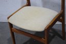 Vintage Teak Chairs Upholstered In Light-colored Fabric-made In Denmark