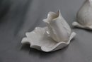 Vintage Set Of 2 White Porcelain Flower On Lily Pad Leaf Toothpick Holders