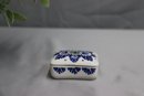 Delft Blue & White Trinket Box AND  A Blue & White Dutch Windmill With Brass Spinning Vane