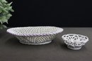 Two Woven Ceramic Bowls - Lattice Waffle From Portugal And Braided Rope From Spain