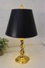 Brass Table Lamp With Double Helix Stem And Black Shade