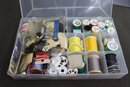 Group Lot Of Sewing Organizer Boxes Filled With Needles, Snaps, Velcro, Spools Of Thread, And Much More