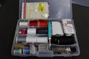 Group Lot Of Sewing Organizer Boxes Filled With Needles, Snaps, Velcro, Spools Of Thread, And Much More
