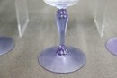 Five Violet Stem Etched Glass Martini Glasses
