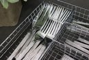 Group Lot Of Stainless Flatware Set In Drawer Organizer