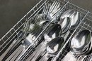 Group Lot Of Stainless Flatware Set In Drawer Organizer