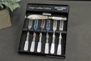 Boxed Set Of Real Mother Of Pearl Handle Cheese Knife And 6 Forks Cooper Ludlum Cutlery