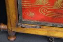 Vintage Japonisme Square Mirror With Red/Gold Pastoral Scene Verso (2 Panels Missing Original)