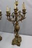 Pair Of Fabulous Baroque Style Candelabra Table Lamps With Superb Brass Work &  Faux-Melty-wax Candles