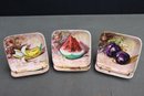 Set Of Six Italian Ceramic Fruit Decorated Square Plates(5.5' X 5.5')