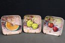 Set Of Six Italian Ceramic Fruit Decorated Square Plates(5.5' X 5.5')