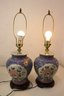Pair Of Asian Ginger Jars Mounted As Lamps. Bird And Flower  On Wooden Bases