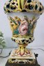 Pair Of Vintage Quad-Dragon Capodimonte Pierced Porcelain Lamps Two Tier Tessellated Brass Base