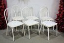 Six White Arc & Spindle Tubular Metal Chairs By Wythe Co.