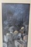 Two Framed Conte Artist Crayon Drawings - Hill Town  Landscapes - Both Signed Gross