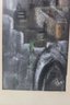 Two Framed Conte Artist Crayon Drawings - Hill Town  Landscapes - Both Signed Gross