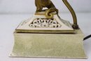 Vintage Brass Dragon Figurine Lamp On Tessellated Pierced Base With Pleated Shade