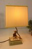 Vintage Brass Dragon Figurine Lamp On Tessellated Pierced Base With Pleated Shade