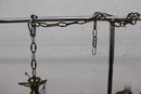 Vintage Brass Hanging Woven Rose Basket Chandelier With 2 Arms And White Glass Flame Shade Uplight