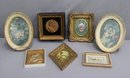 Group Lot Of 7 Beautiful Vintage Small Picture Frames With Folk Art Bas Relief And Painting