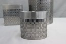 Group Lot Of Bathroom Accessories In Metal Basket Weave And Bronze Tone Scroll