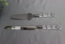 Crystal Handle & Chrome Stainless Cake Serving Set - Knife And Triangle Cake Spade